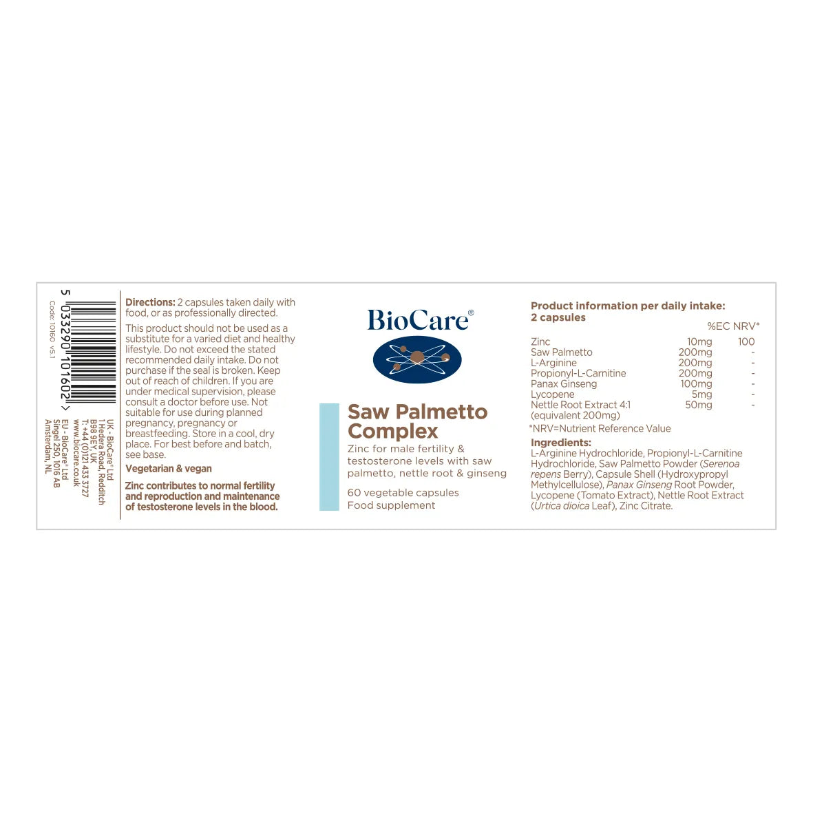 BioCare Saw Palmetto Complex 60 Capsules image 1