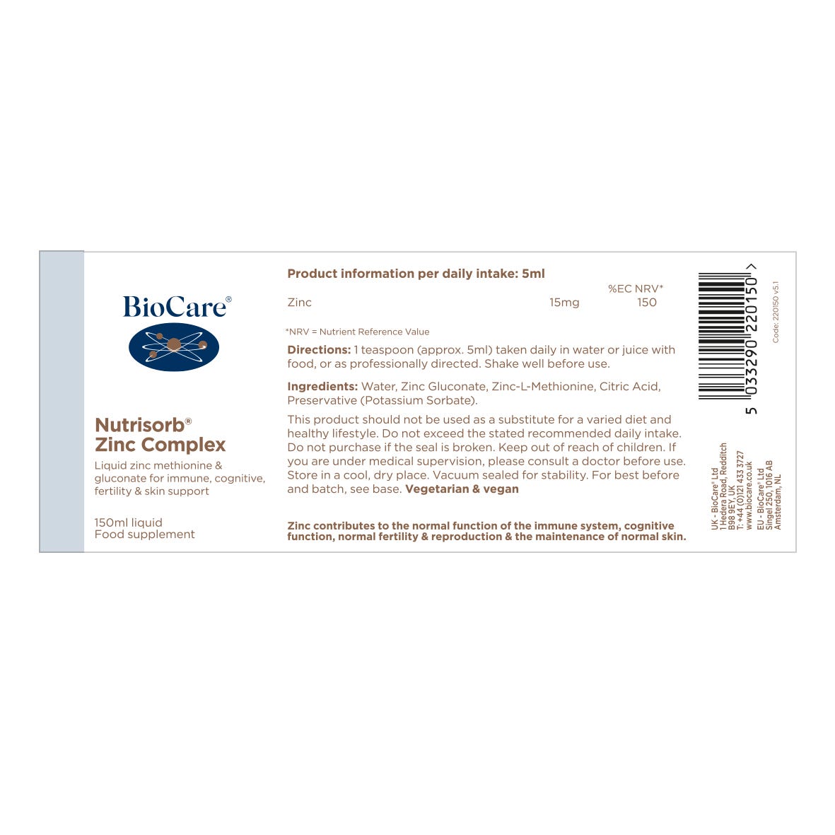 BioCare Nutrisorb Zinc Complex - 150ml