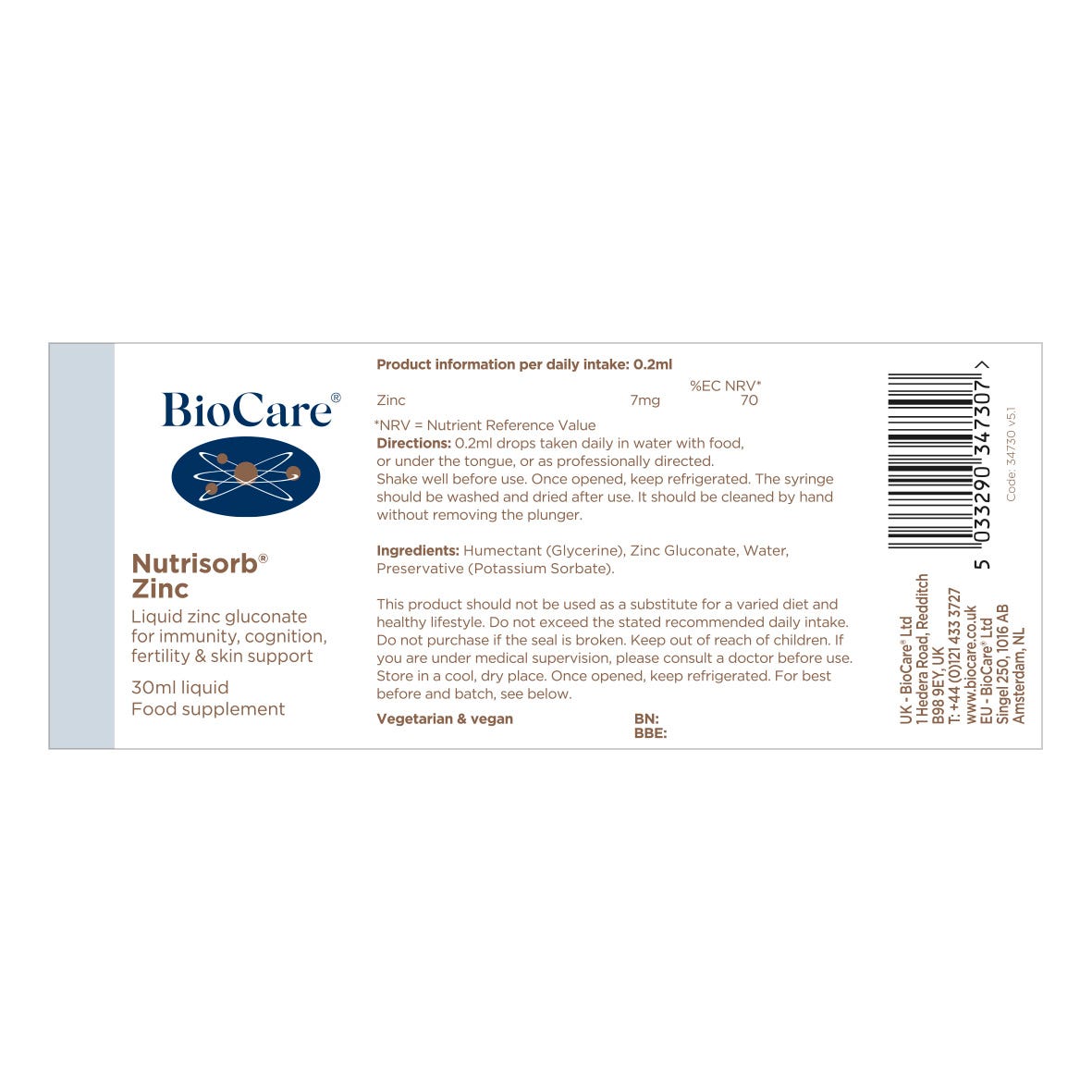 BioCare Nutrisorb Zinc 30ml