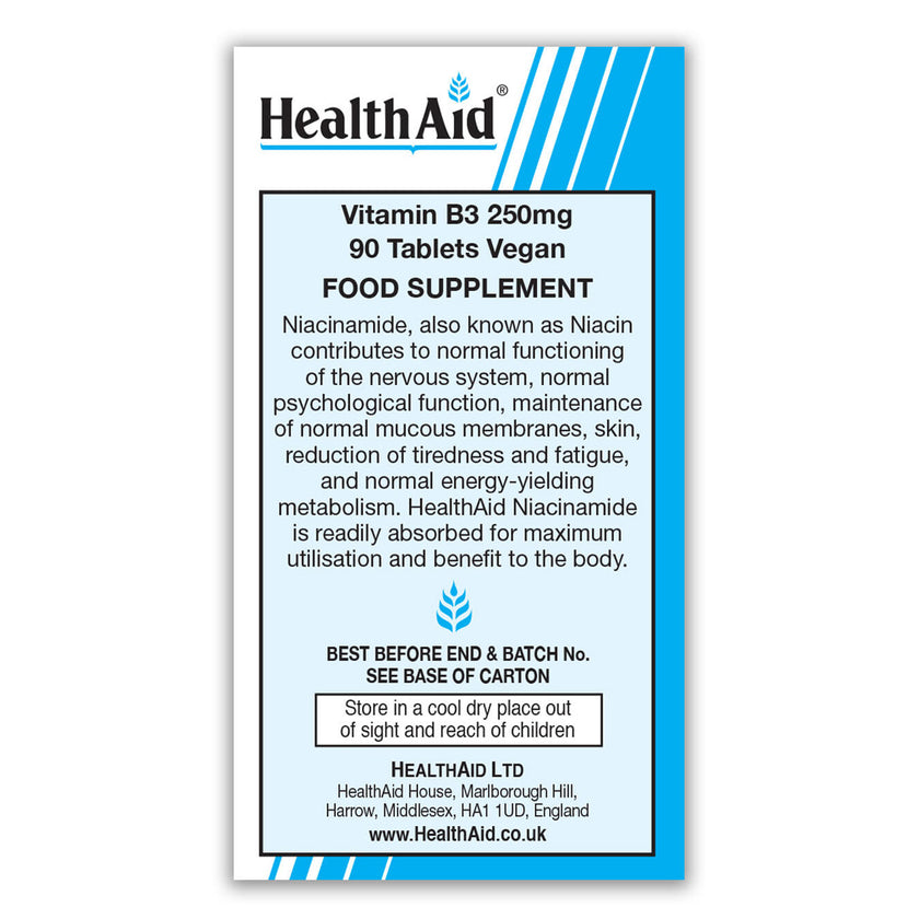 HealthAid Vitamin B3 250mg (Niacinamide) Tablets