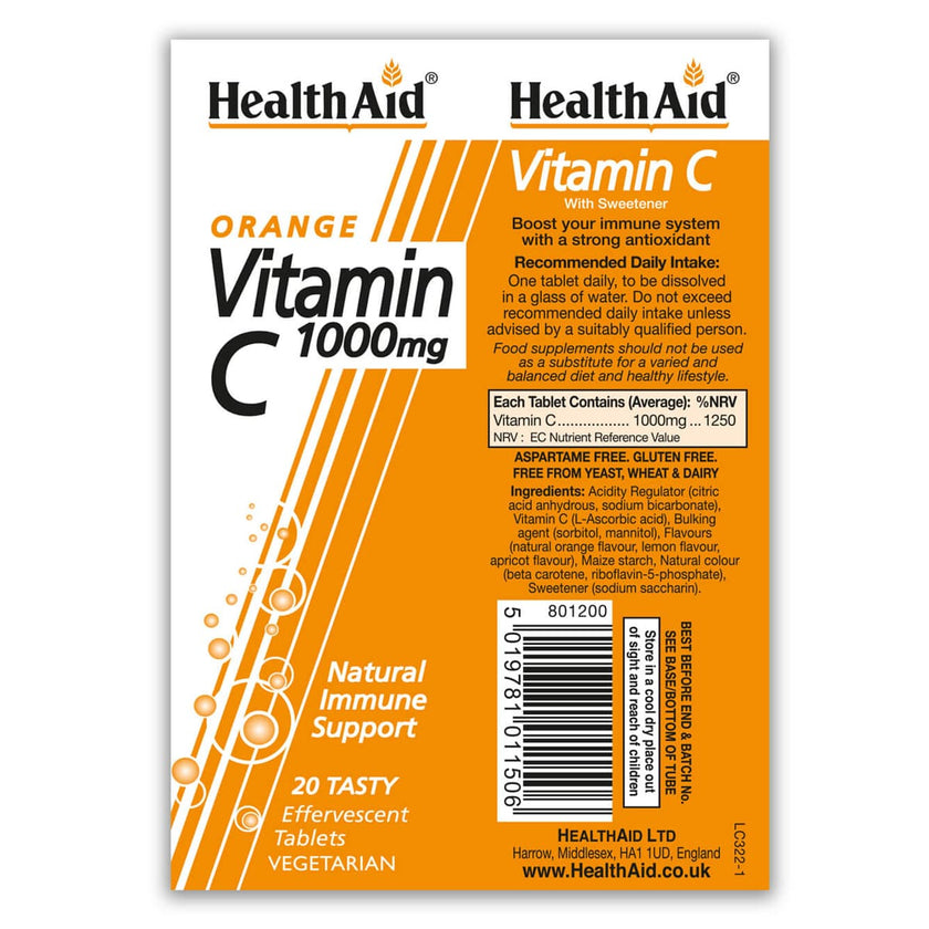 HealthAid Vitamin C 1000mg - Effervescent (Orange Flavour) Tablets