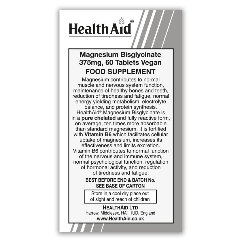 HealthAid Magnesium Bisglycinate 375mg Tablets