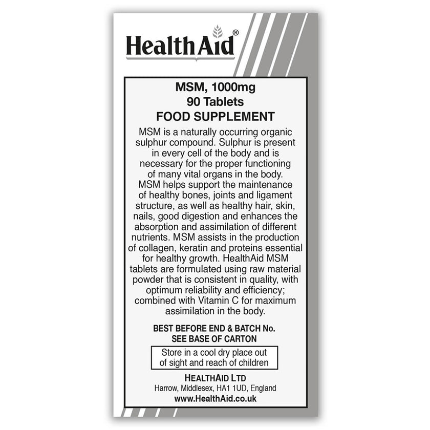 HealthAid MSM 1000mg (MethylSulphonylMethane) Tablets