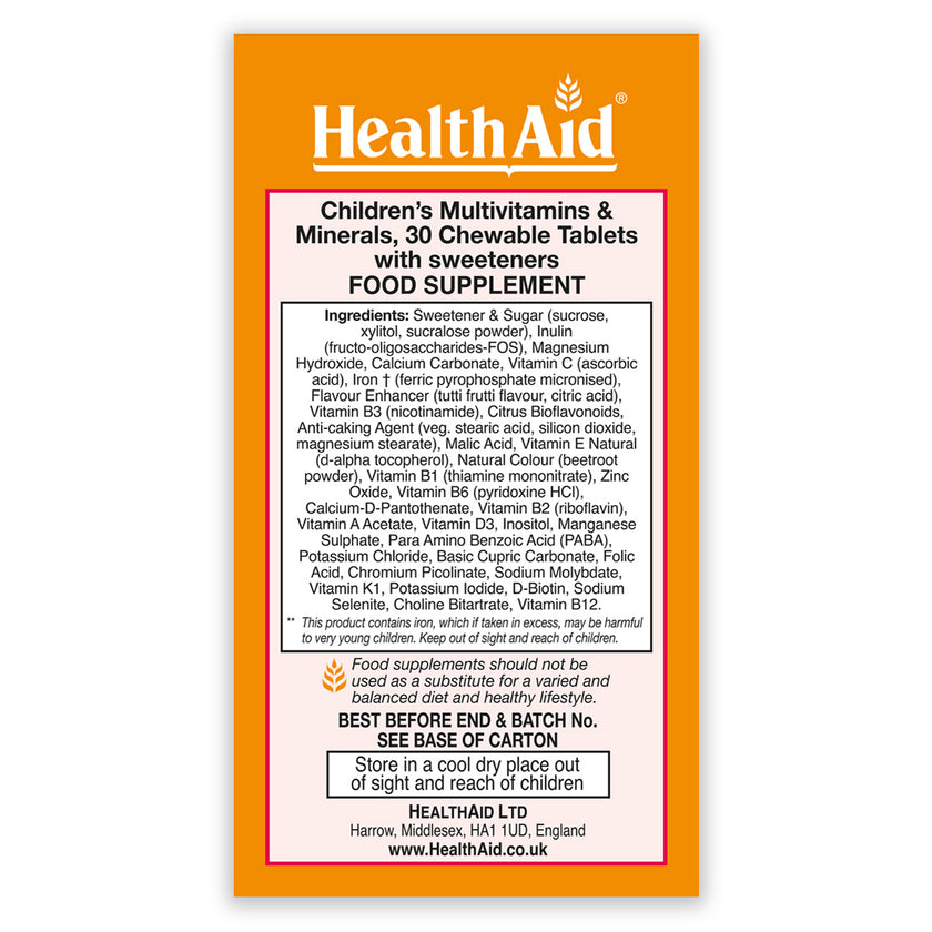 HealthAid Children's MultiVitamin & Minerals - Chewable (Tutti-fruity Flavour) Tablets