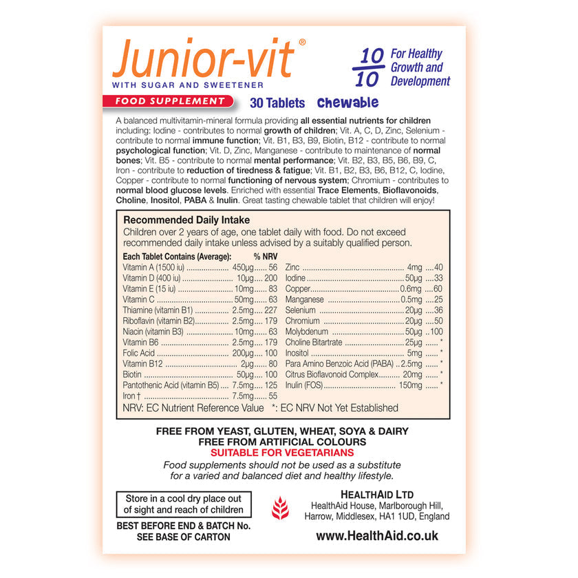 HealthAid Junior-vit® - Chewable (Tutti-fruity Flavour) Tablets