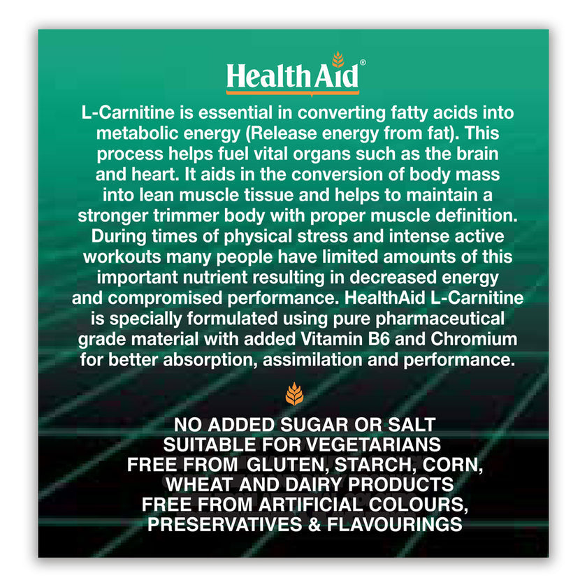 HealthAid L-Carnitine 550mg + Vitamin B6+ Chromium Tablets