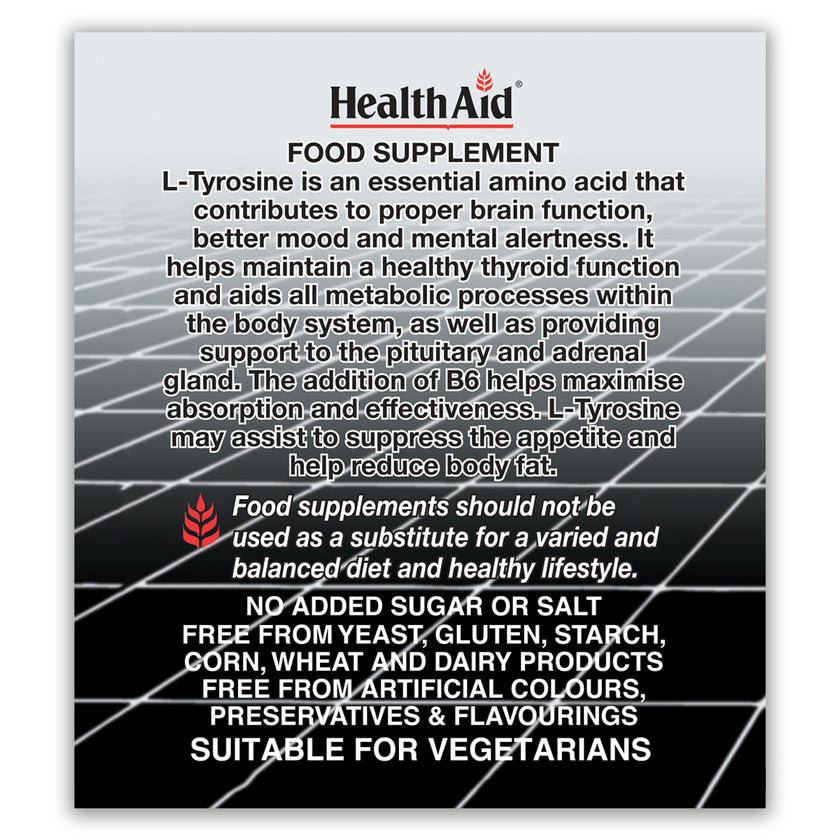 HealthAid L-Tyrosine 550mg + Vitamin B6 Tablets