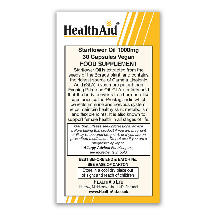 HealthAid Starflower Oil 1000mg (23% GLA) Capsules