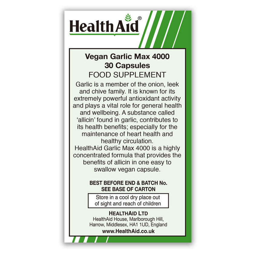 HealthAid Garlic Max 4000 (Pure Garlic Extract) Vegicaps