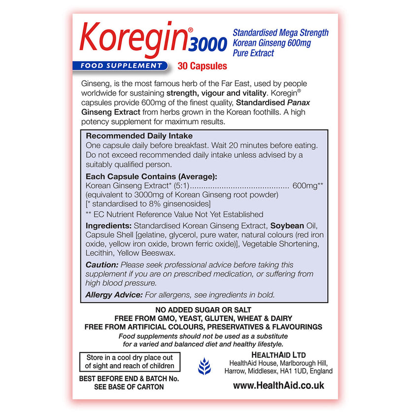 HealthAid Koregin 3000 (Korean Ginseng) Capsules