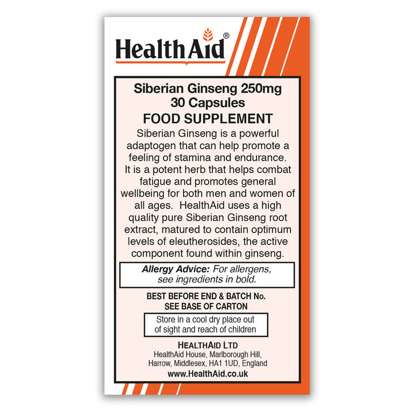 HealthAid Siberian Ginseng 250mg Capsules