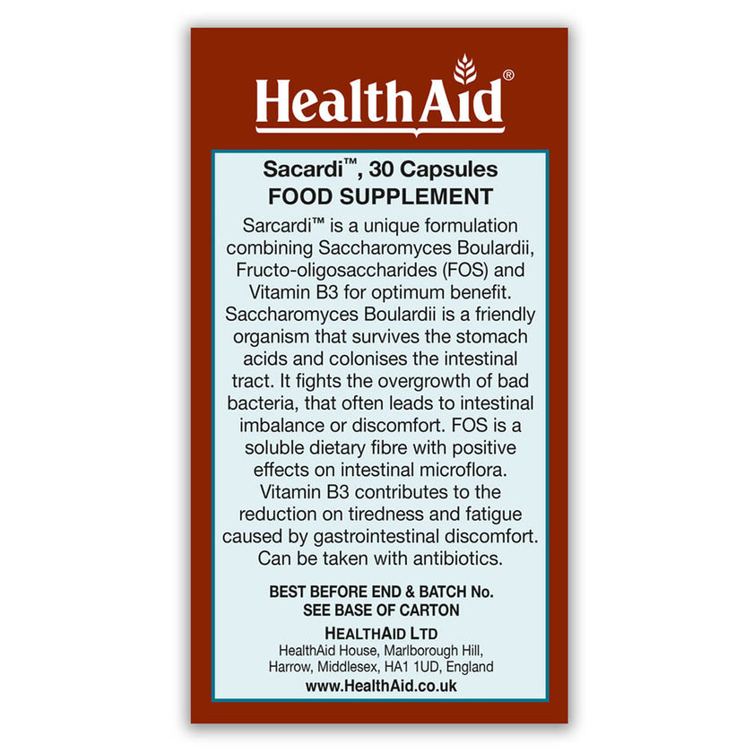 HealthAid Sacardi (Saccharomyces boulardii) Vegicaps