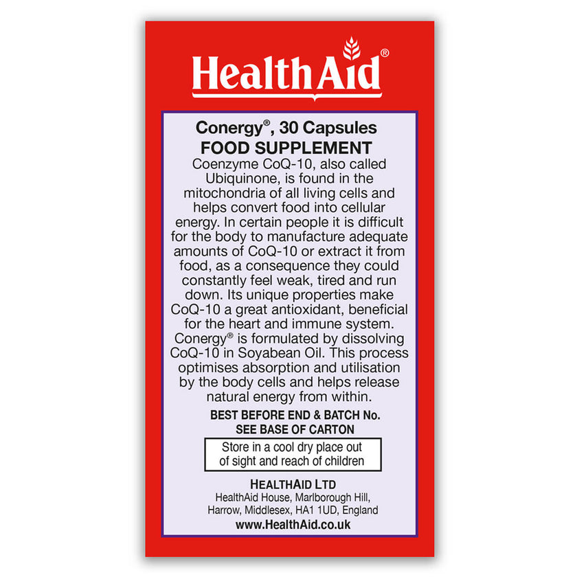 HealthAid Conergy CoQ-10 30mg +Vit E Capsules