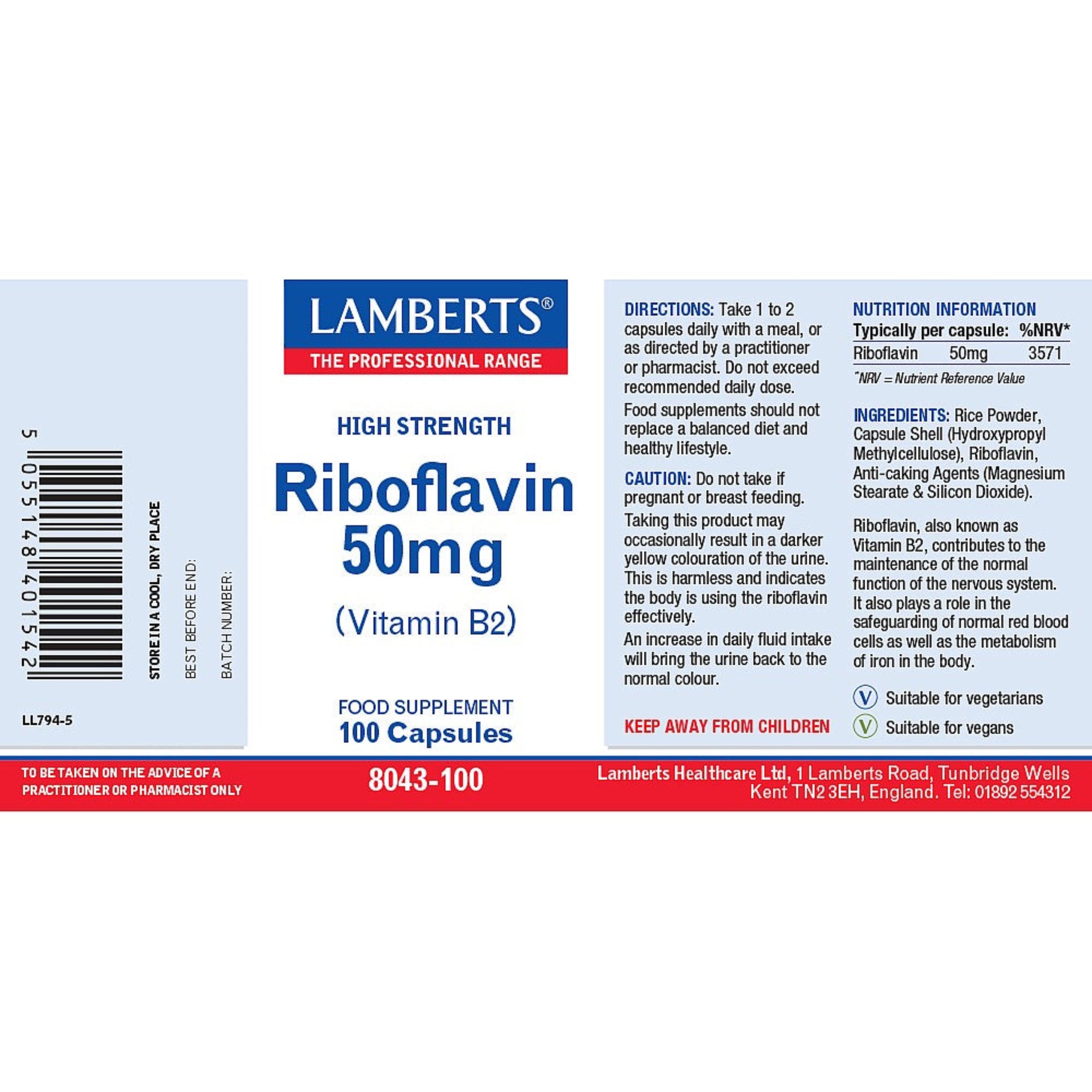Lamberts Riboflavin 50mg 100 Capsules image 2