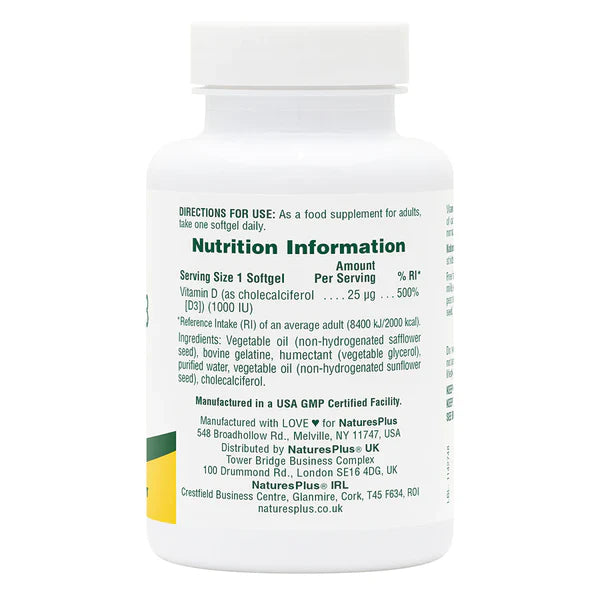 NaturesPlus Vitamin D3 1000 IU 180 Softgels image 2