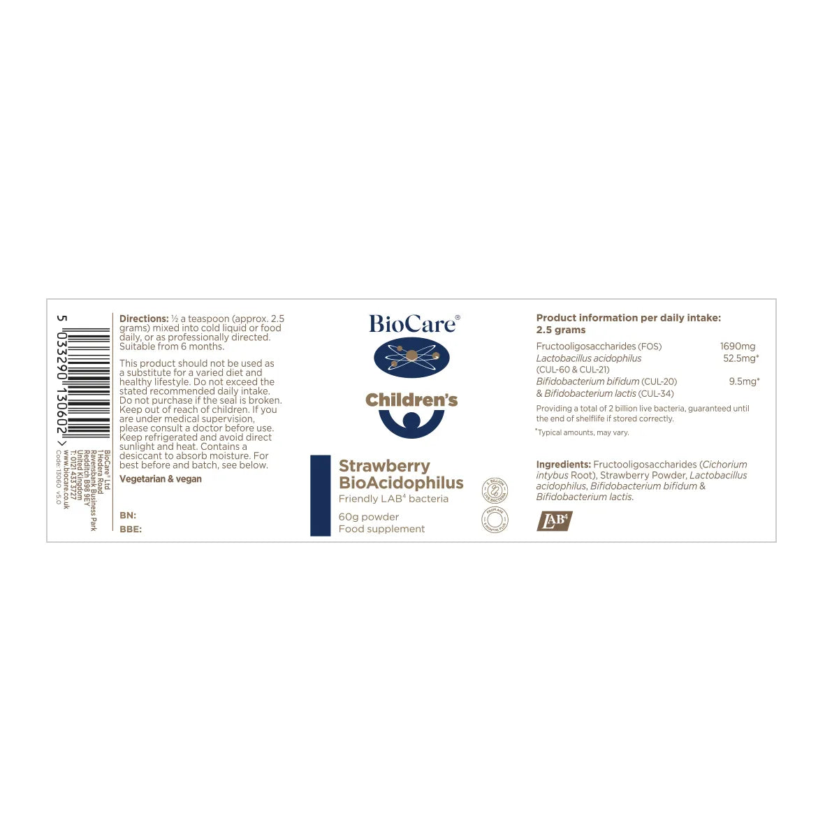 BioCare Children's Strawberry BioAcidophilus 60g Powder image 1