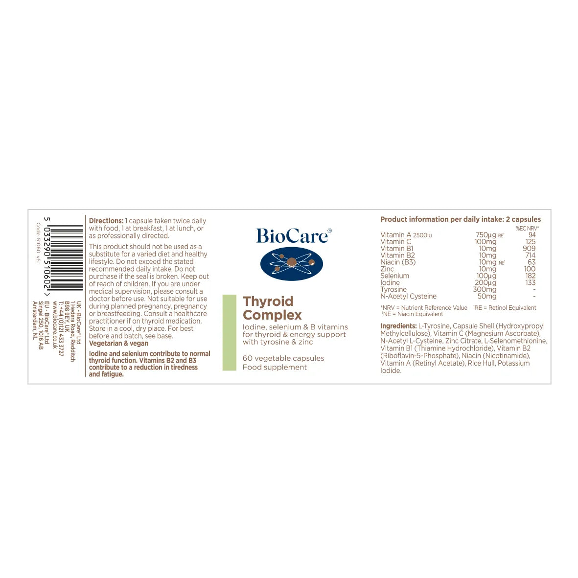BioCare Thyroid Complex 60 Capsules image 1