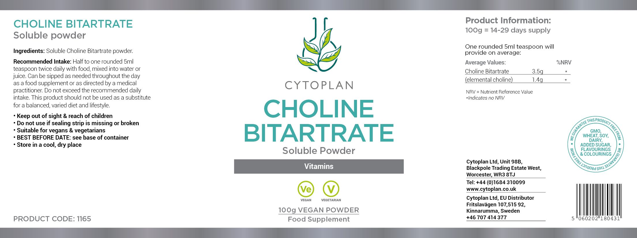 Cytoplan Choline Bitartrate Powder 3