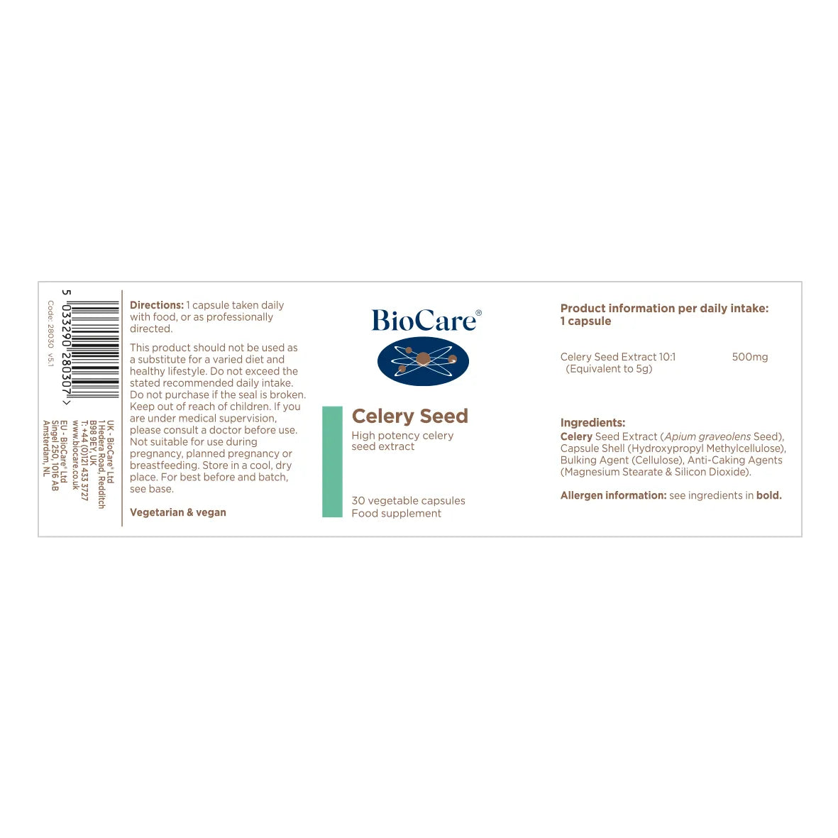 BioCare Celery Seed 30 Capsules image 1