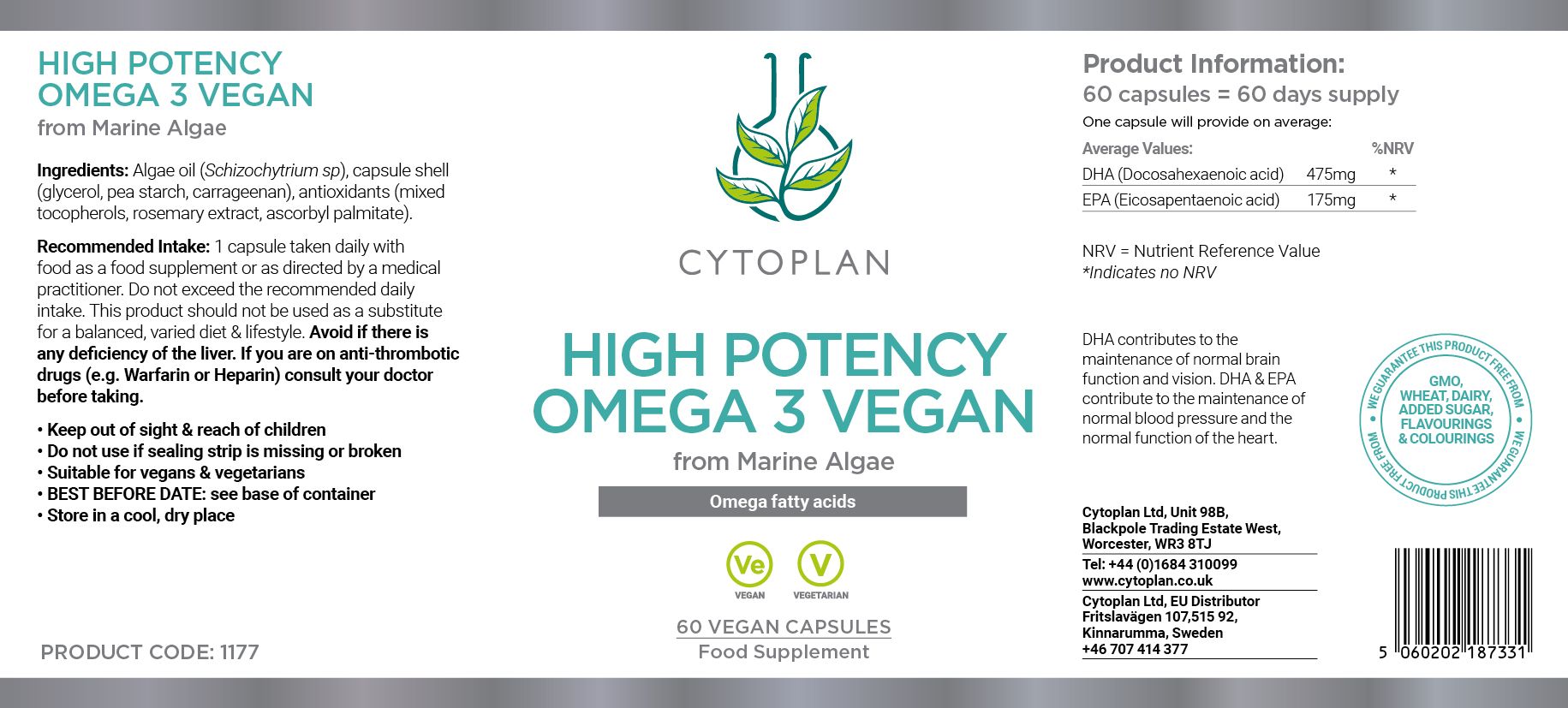 Cytoplan High Potency Omega 3 Vegan 3