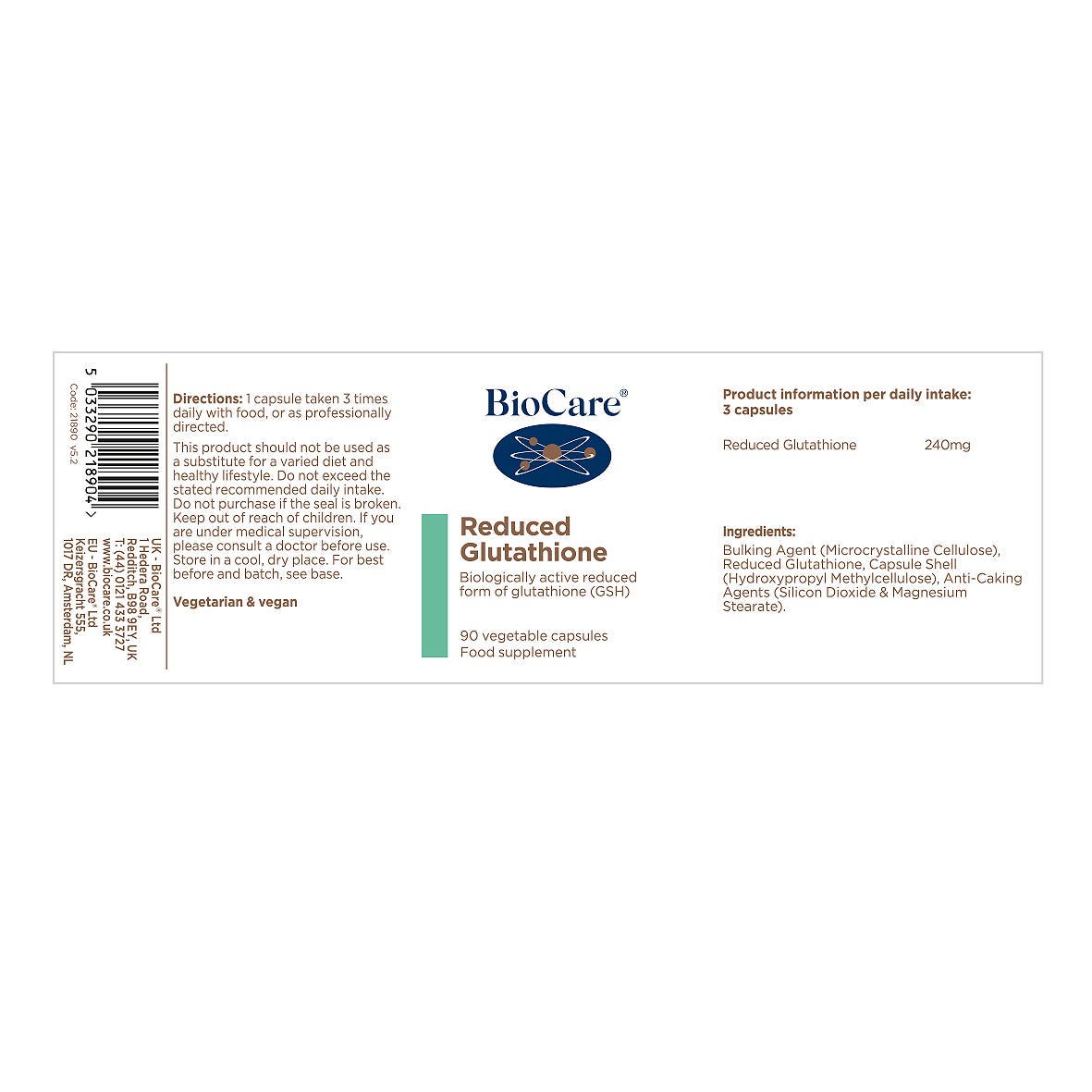 BioCare Reduced Glutathione 90 Capsules