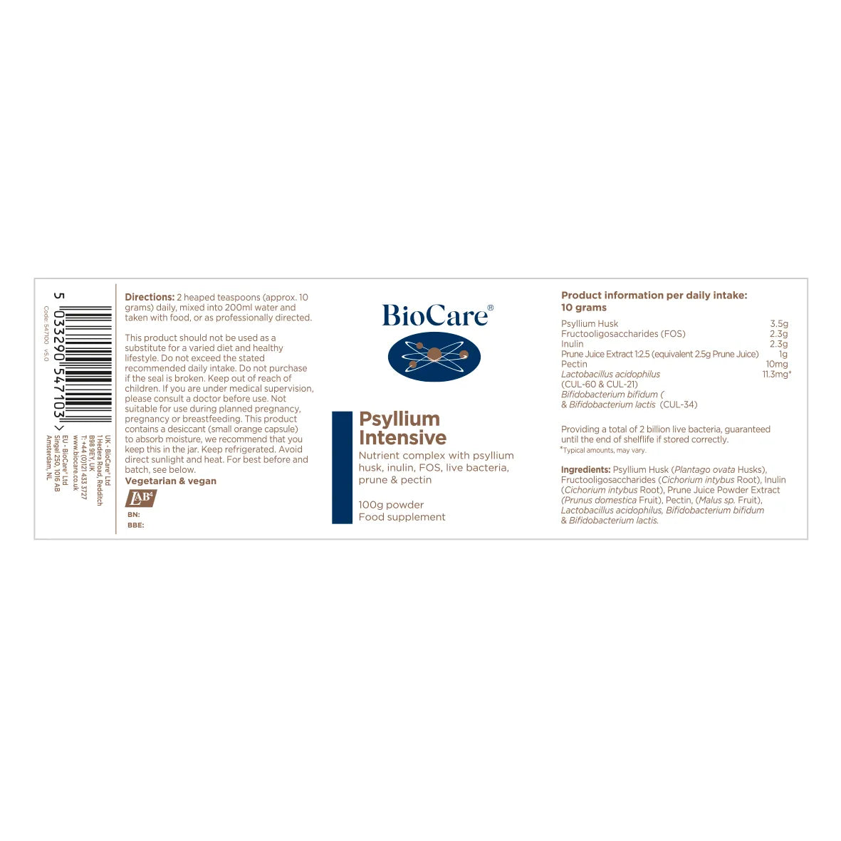 BioCare Psyllium Intensive 100g Powder image 1
