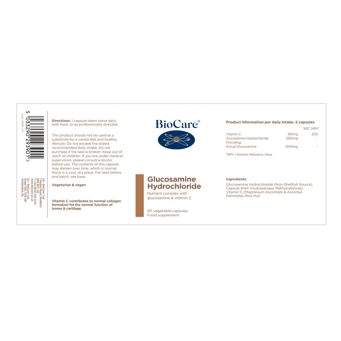 BioCare Glucosamine Hydrochloride 90 Capsules