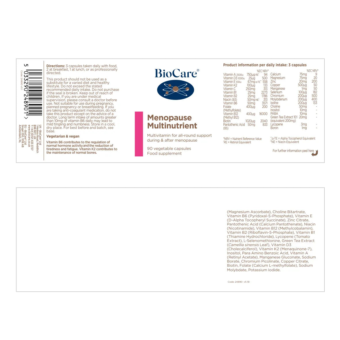 BioCare Menopause Multinutrient 90 Capsules image 1