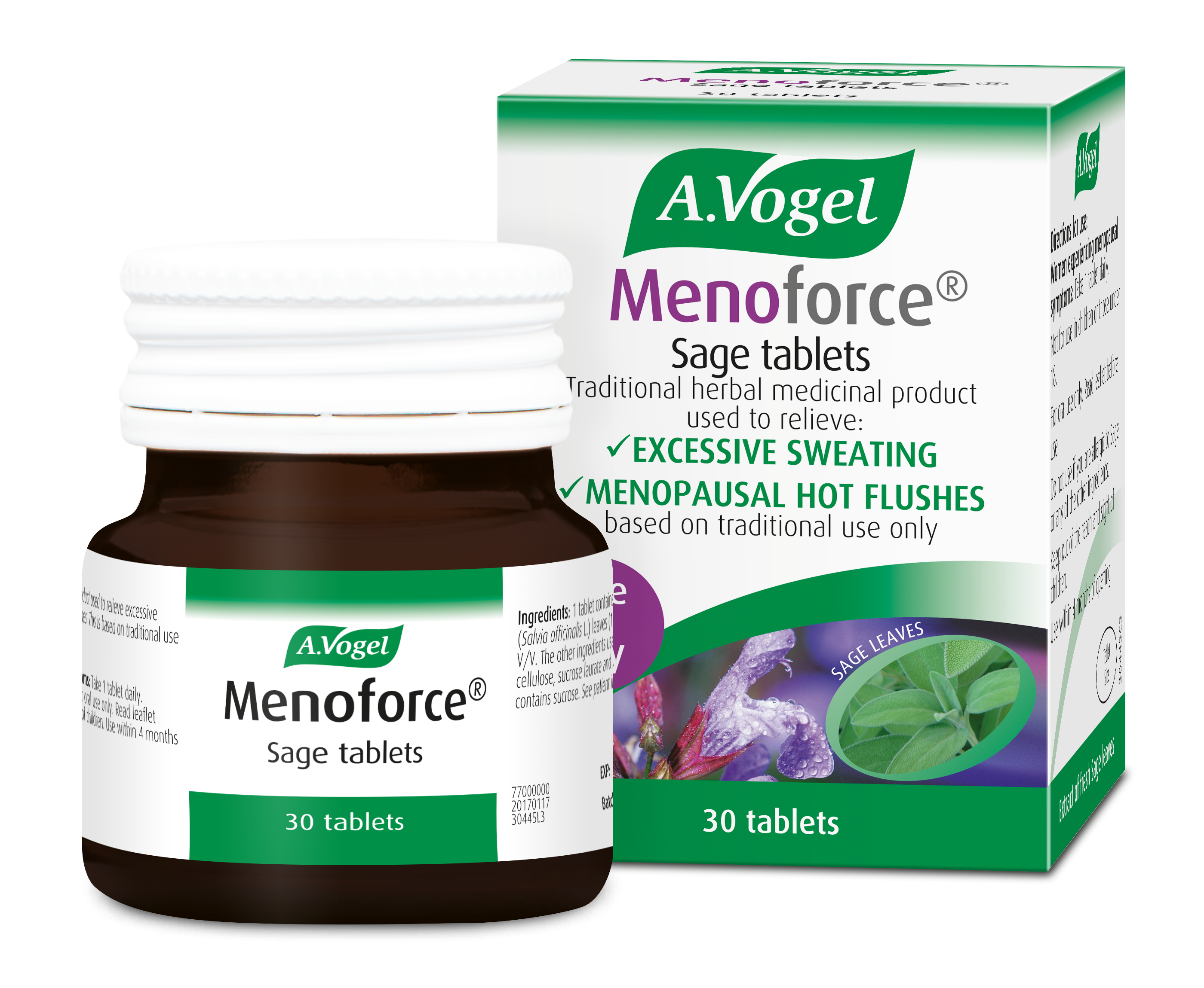 A.Vogel Menoforce Sage Tablets for Menopausal Hot Flushes and Night Sweats, One-a-Day, 30 tablets image 0