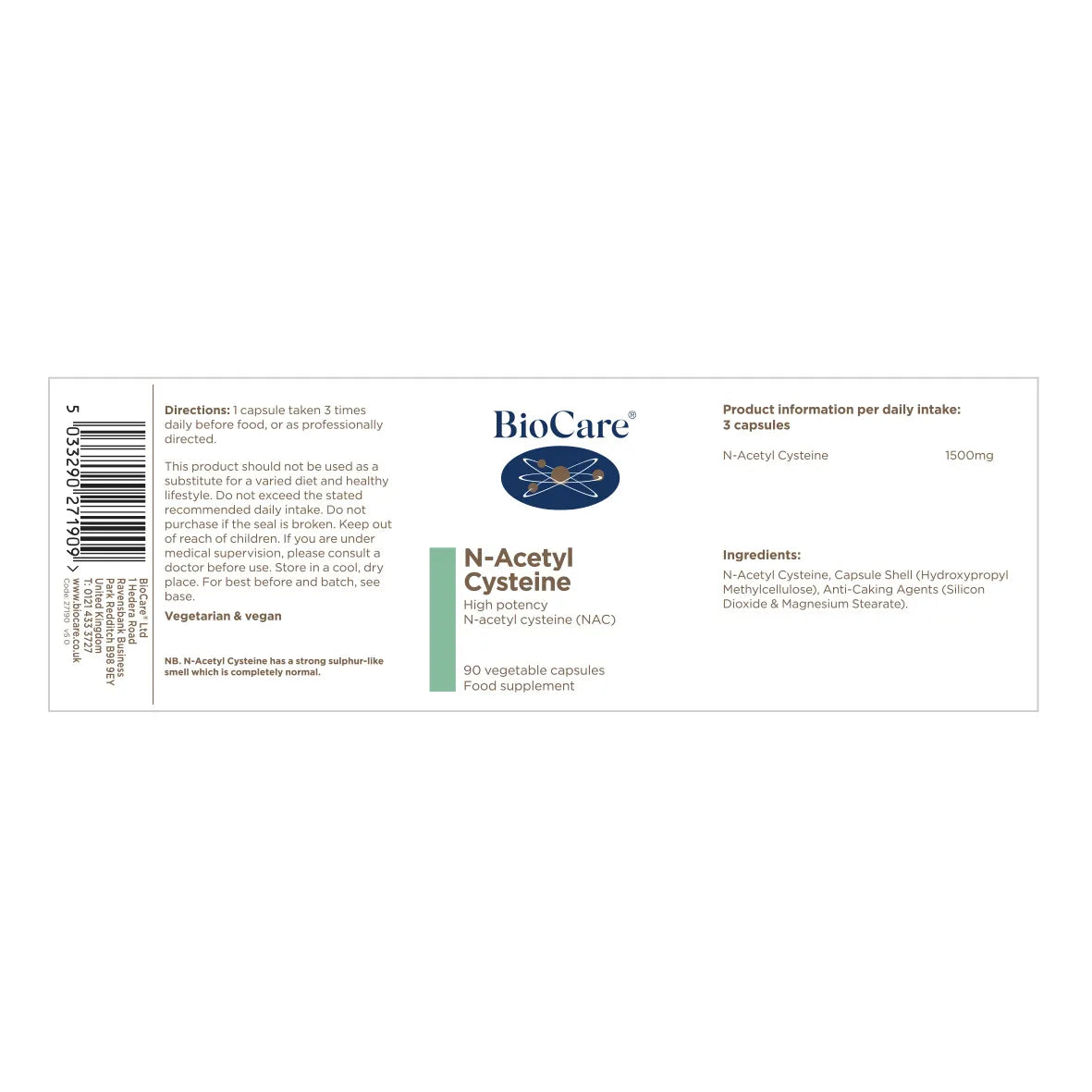 BioCare N-Acetyl Cysteine 90 Capsules image 1