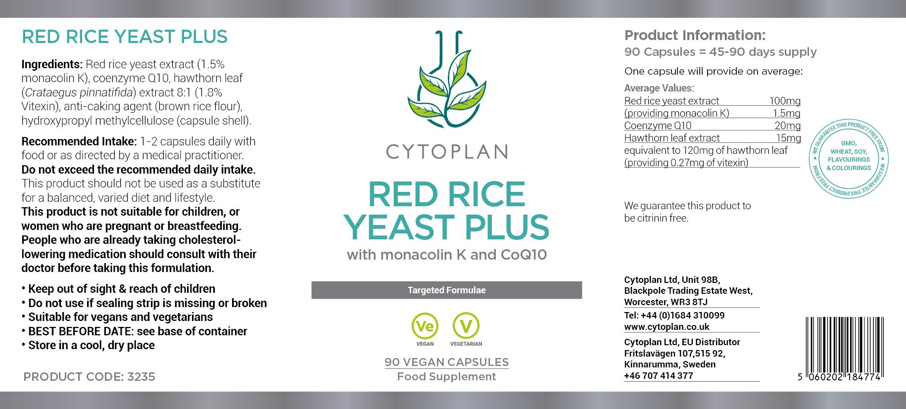 Cytoplan Red Rice Yeast Plus 3