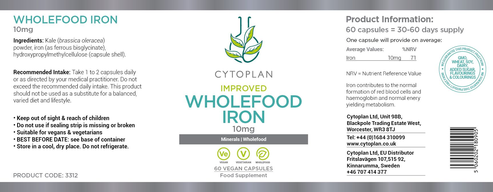 Cytoplan Wholefood Iron 10mg 3