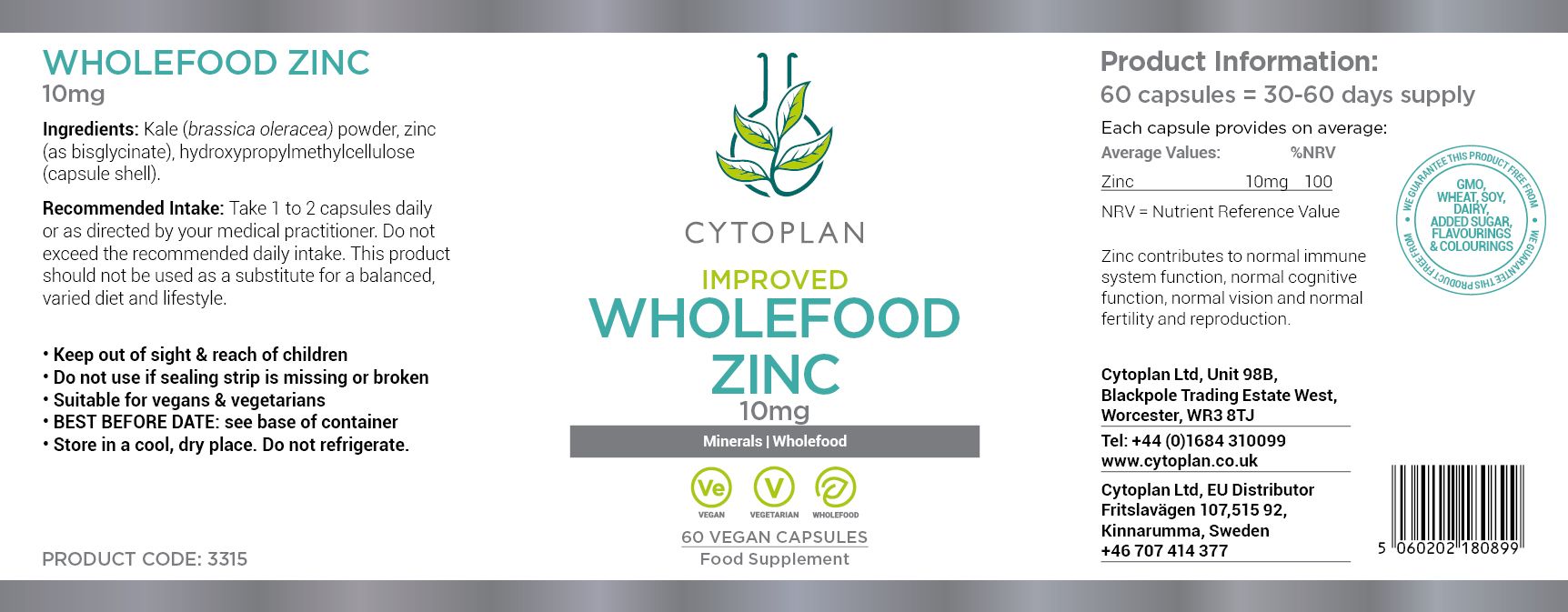 Cytoplan Wholefood Zinc Capsules 3