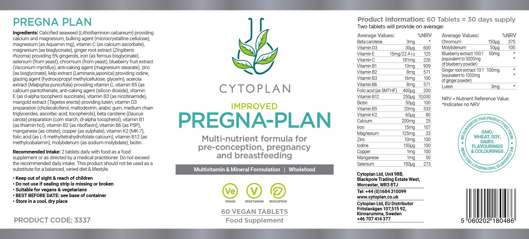 Cytoplan Pregna-Plan Pregnancy Multivitamin 3
