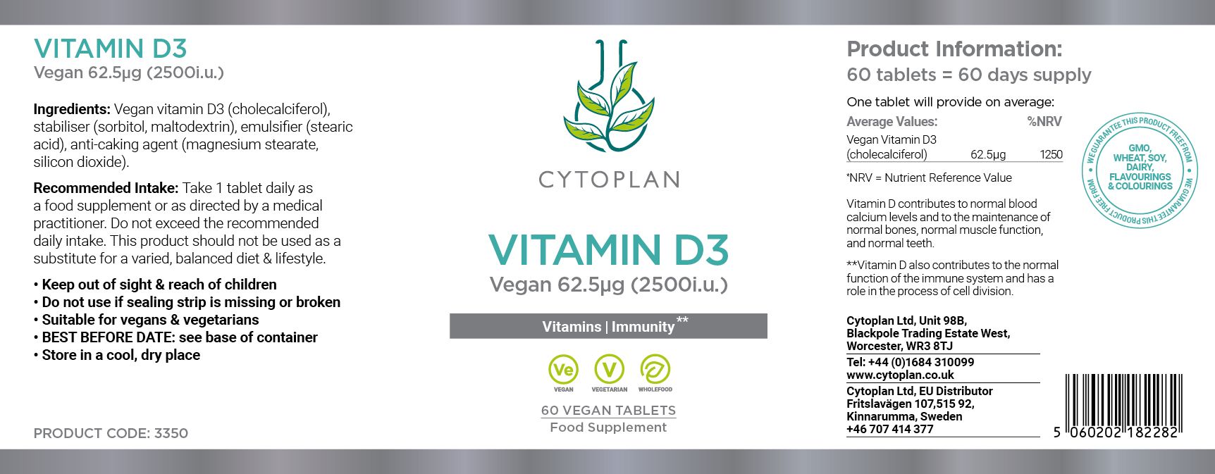 Cytoplan Wholefood Vitamin D3 Vegan 3