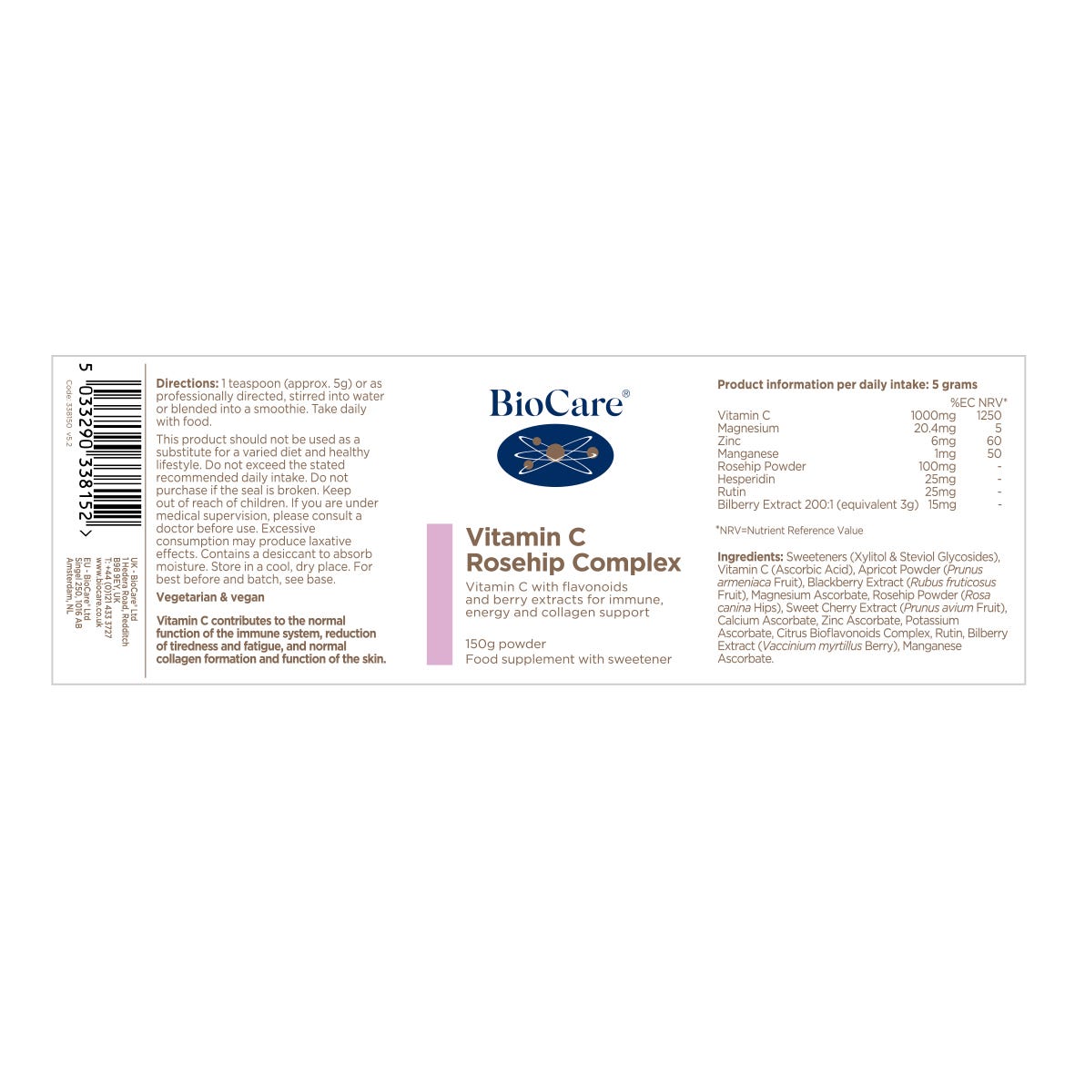 BioCare Vitamin C Rosehip Complex - 150g Powder