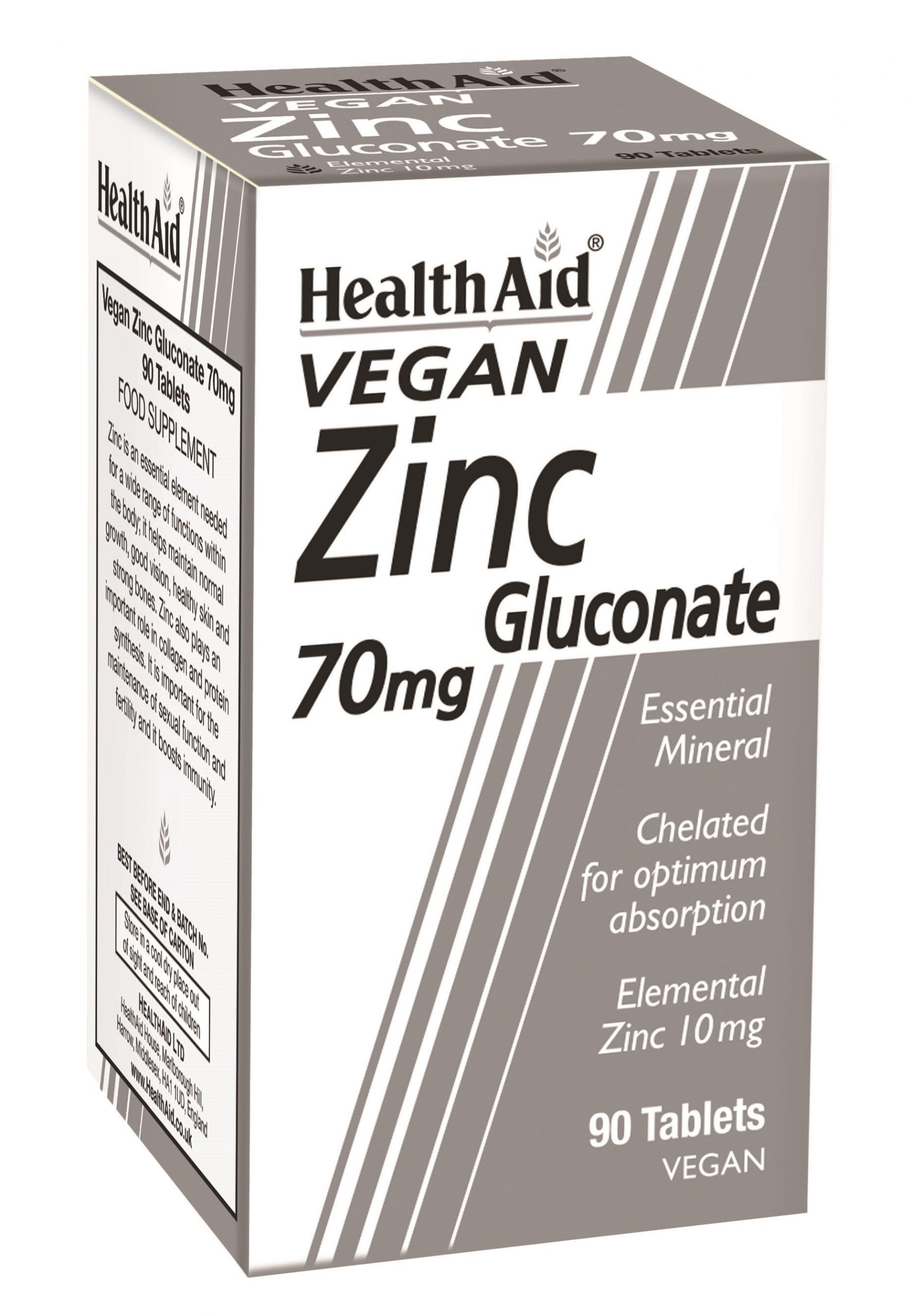 HealthAid Zinc Gluconate 70mg (10mg elemental Zinc) Tablets image 0