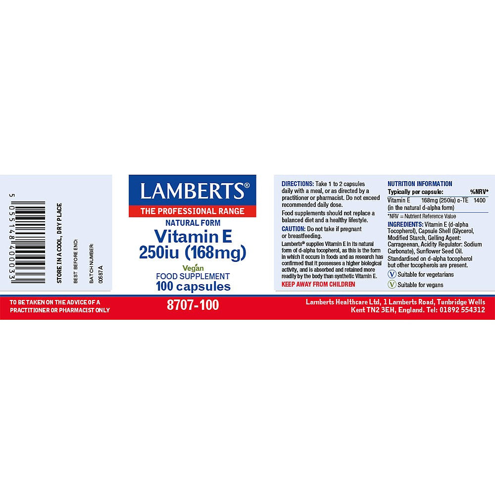 Lamberts Natural Form Vitamin E 250iu 100 capsules image 2