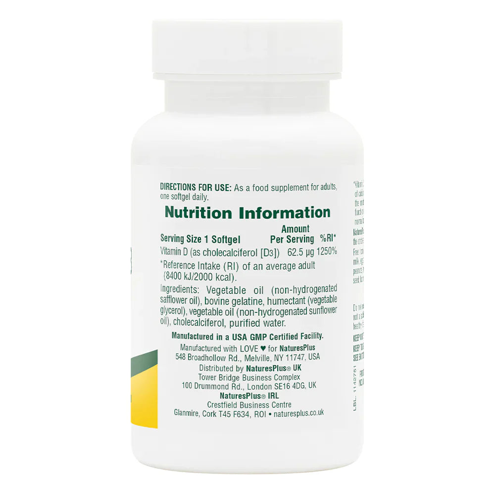 NaturesPlus Vitamin D3 2500 IU 90 Softgels image 2