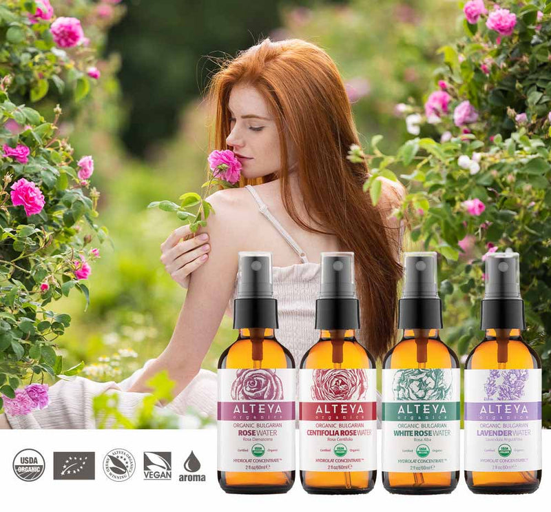 Alteya Organics Organic Hydrating Flower Water Collection 6 x 60 ml - Amber Glass Spray Bottle 3
