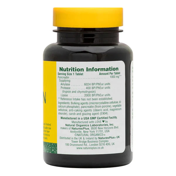 NaturesPlus Pancreatin 1000mg 60 Tablets image 1