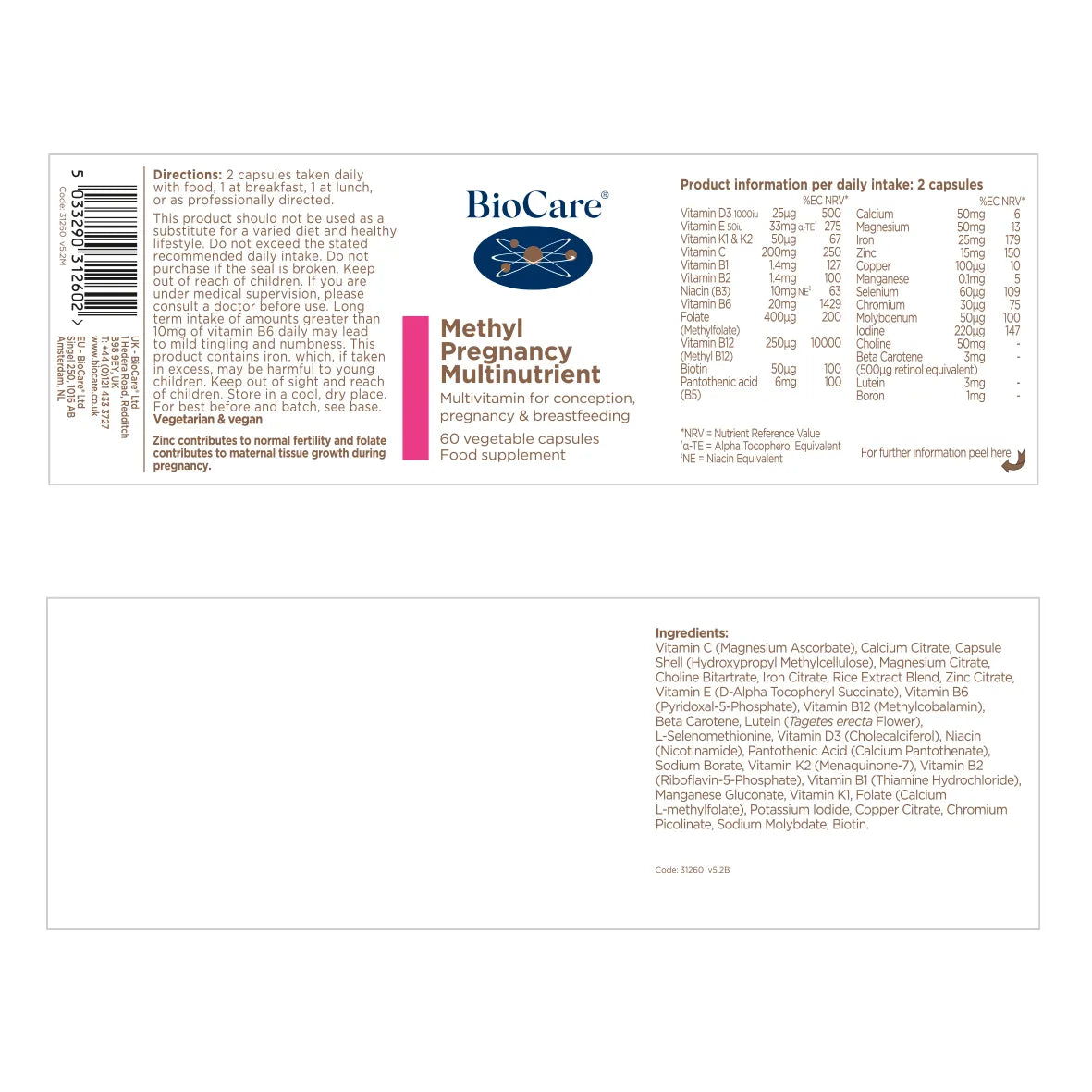 BioCare Methyl Pregnancy Multinutrient - 60 Capsules image 1