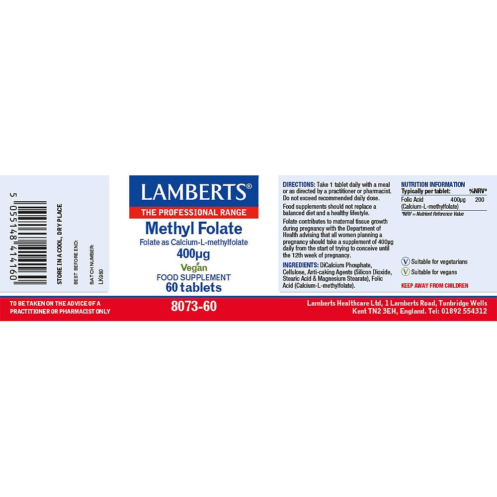 Lamberts Methyl Folate 400µg 60 tablets image 2