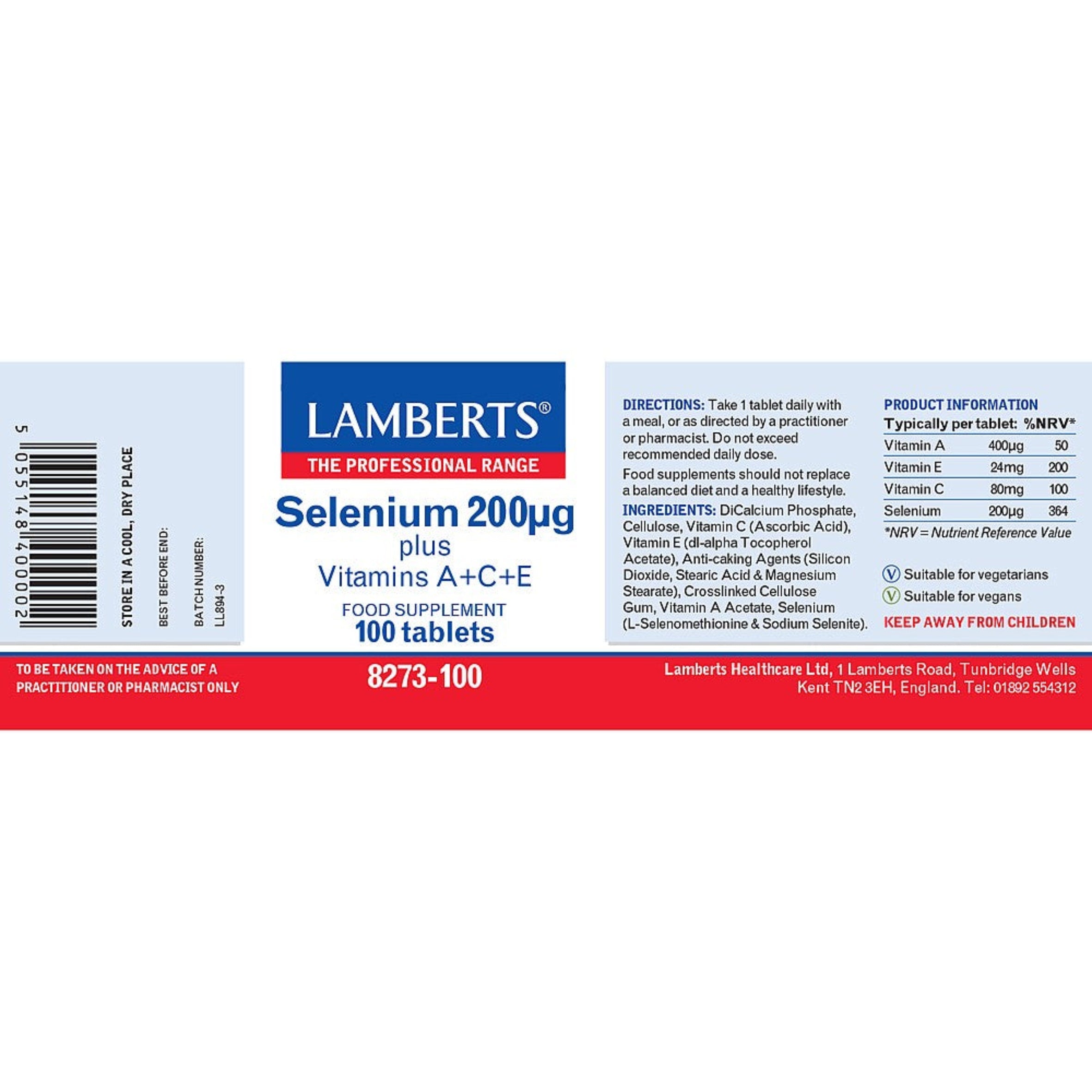 Lamberts Selenium 200µg plus A+C+E 100 tablets image 2