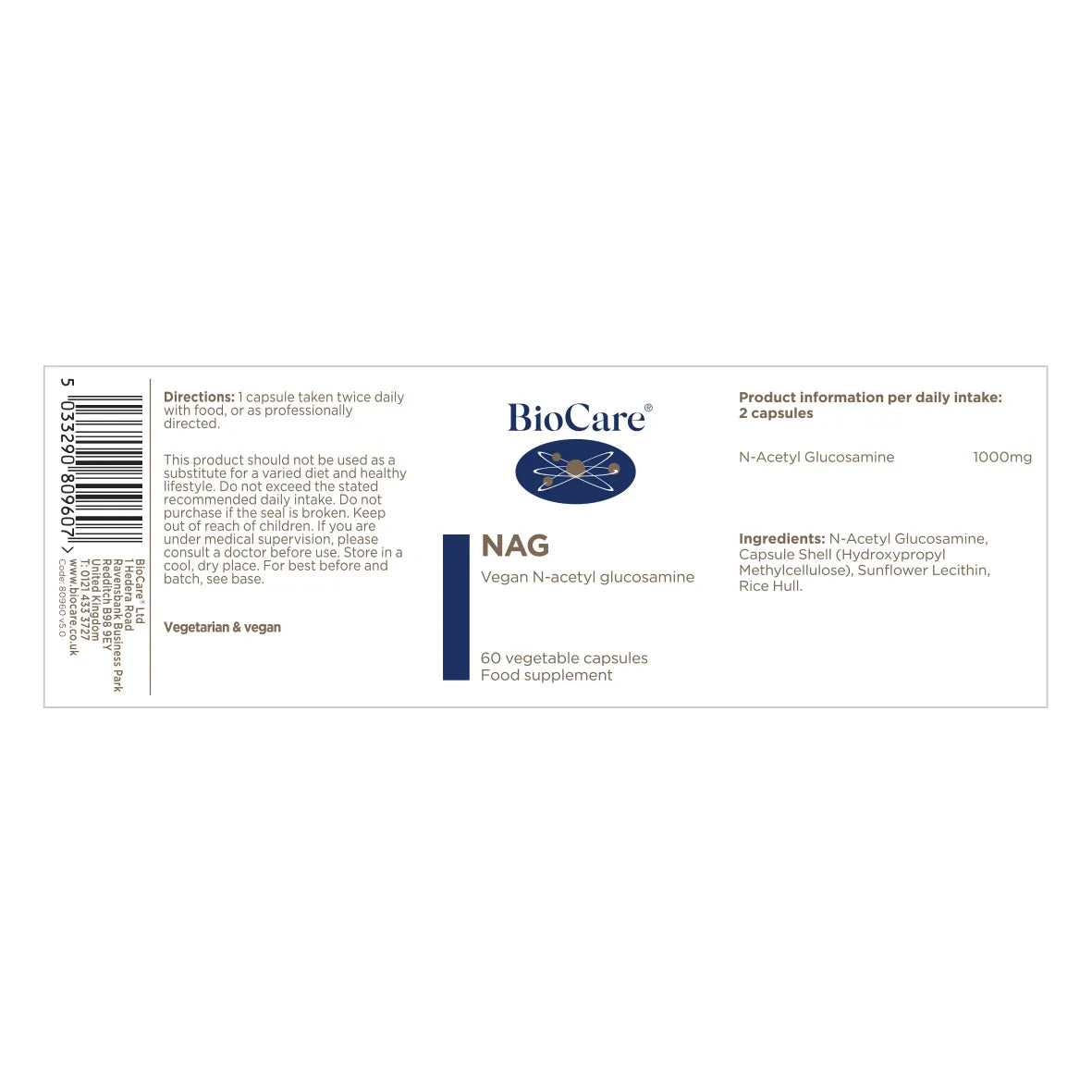 BioCare NAG (N-Acetyl Glucosamine) 60 Capsules image 1