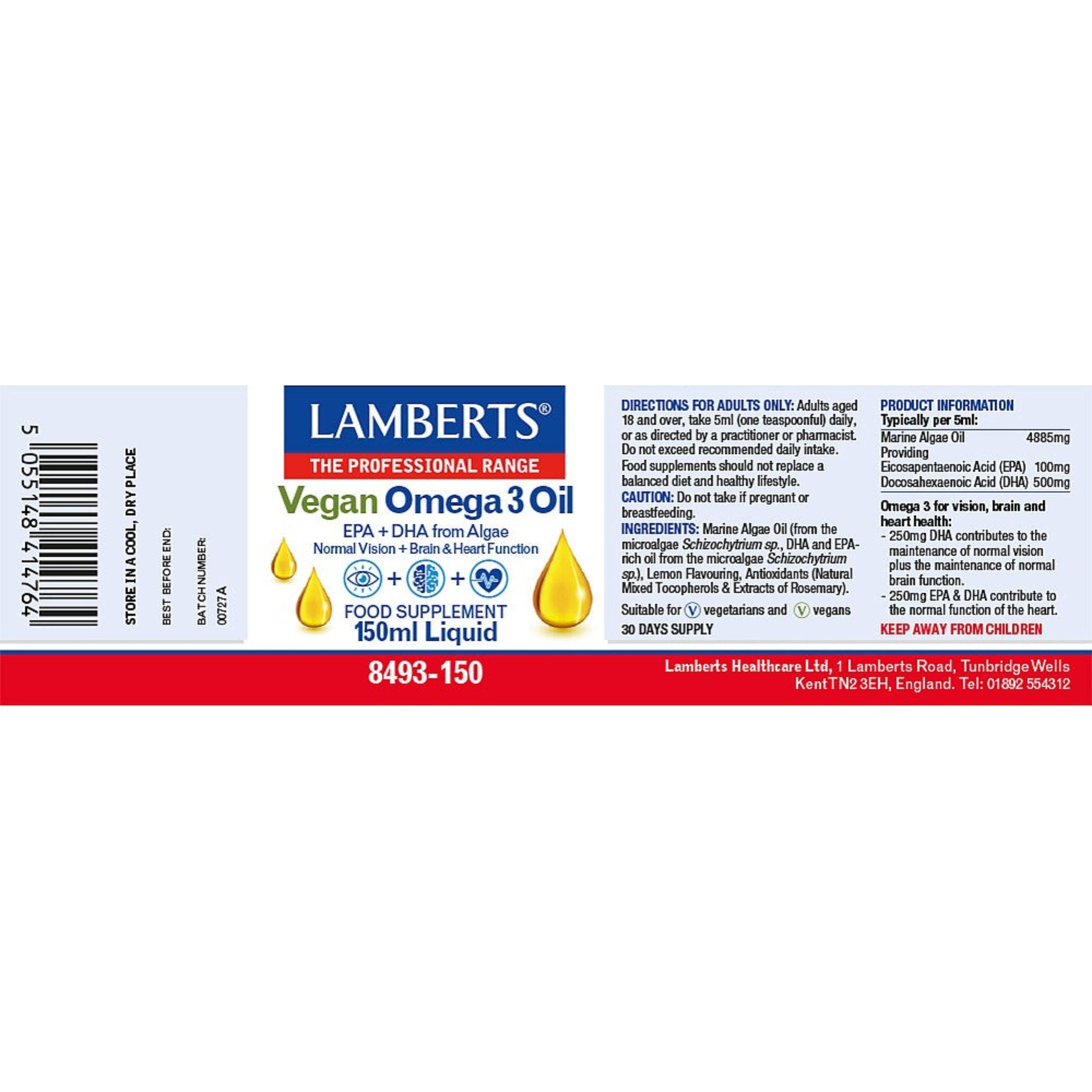 Lamberts Vegan Omega 3 Liquid 150ml image 2