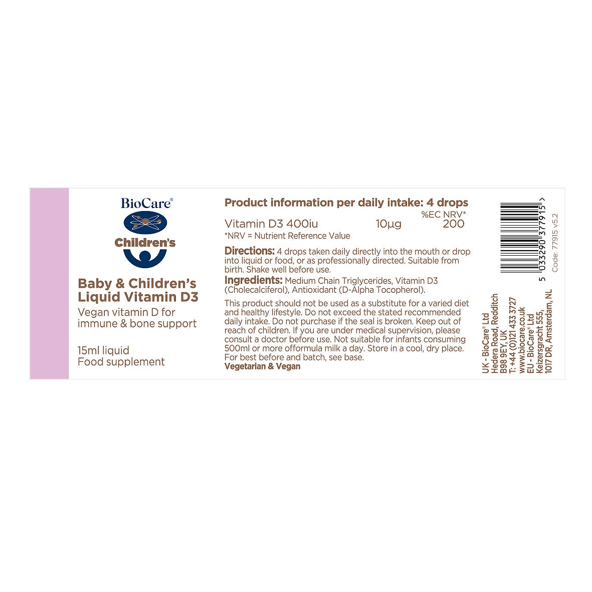 BioCare Baby & Children's Vitamin D3 15ml 3