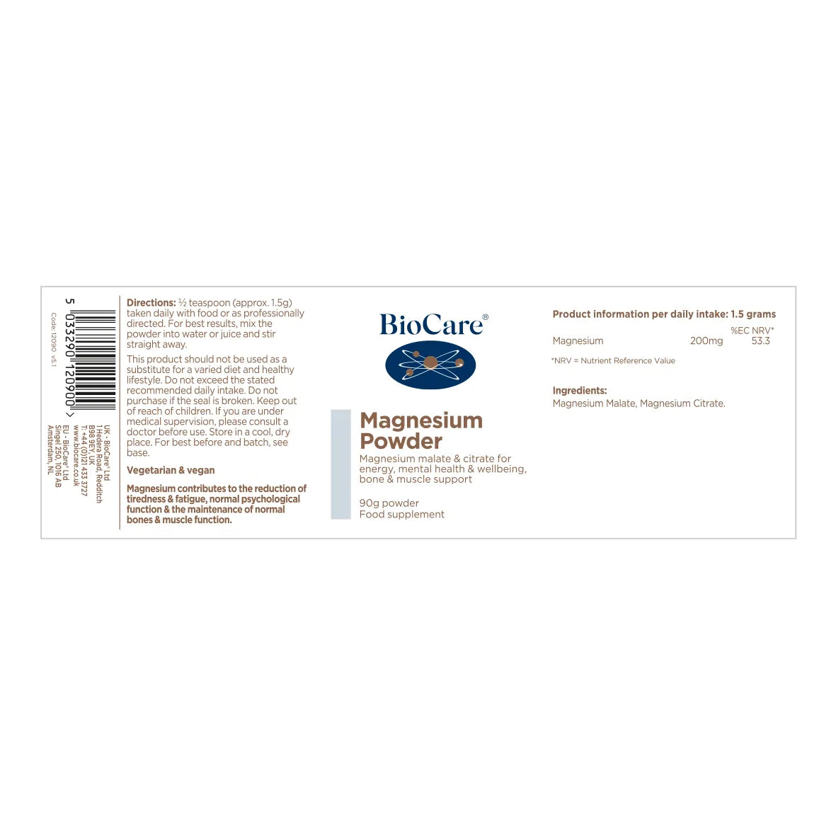 BioCare Magnesium Powder 90g image 1