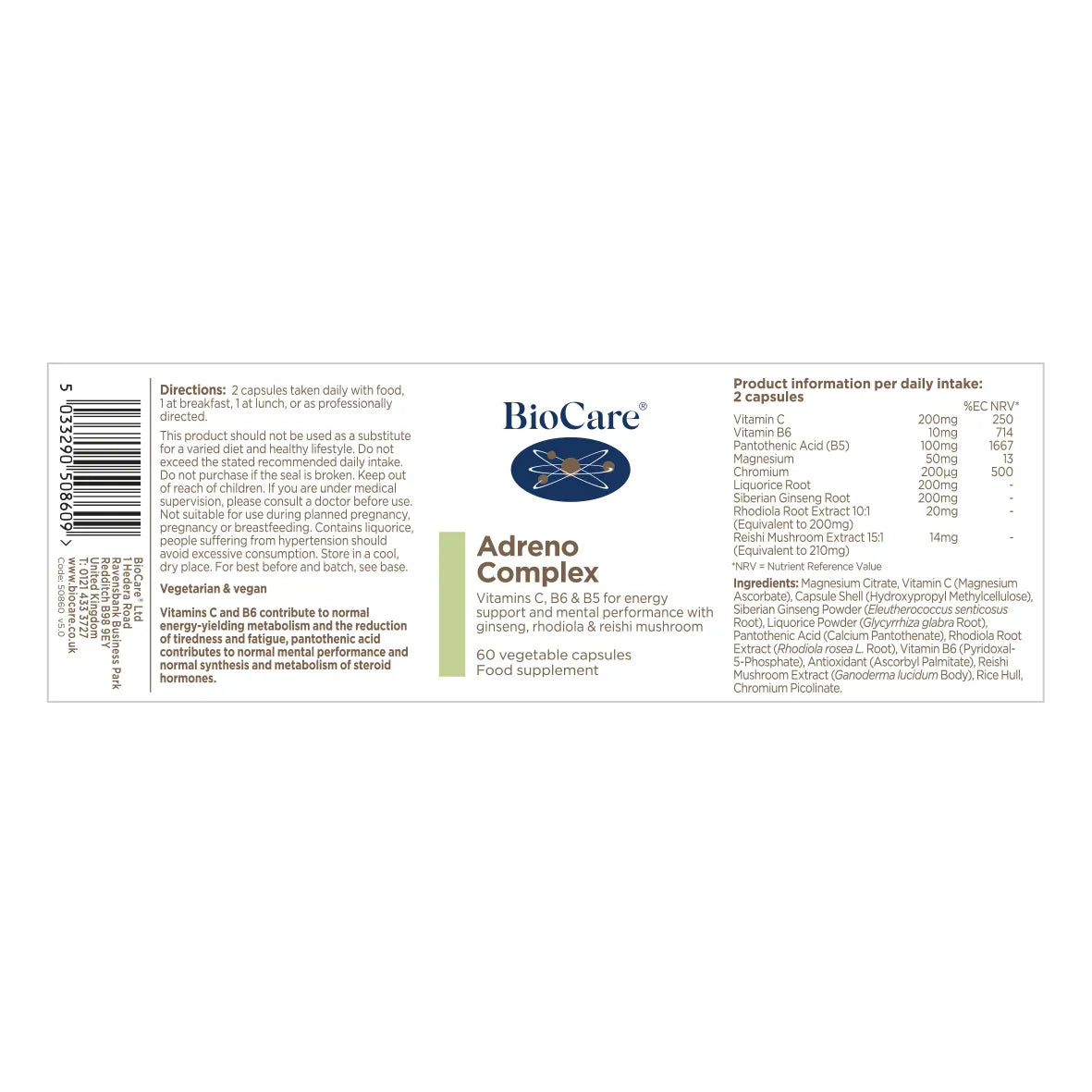 BioCare Adreno Complex 60 Capsules image 1