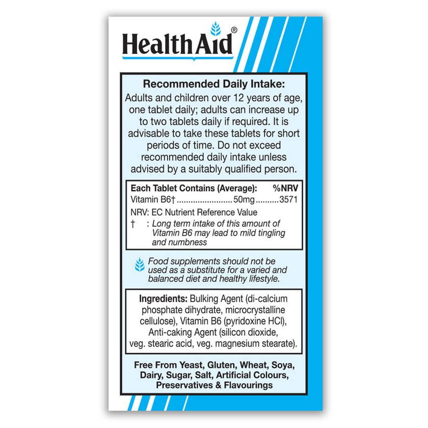 HealthAid Vitamin B6 (Pyridoxine HCl) 50mg Tablets 3